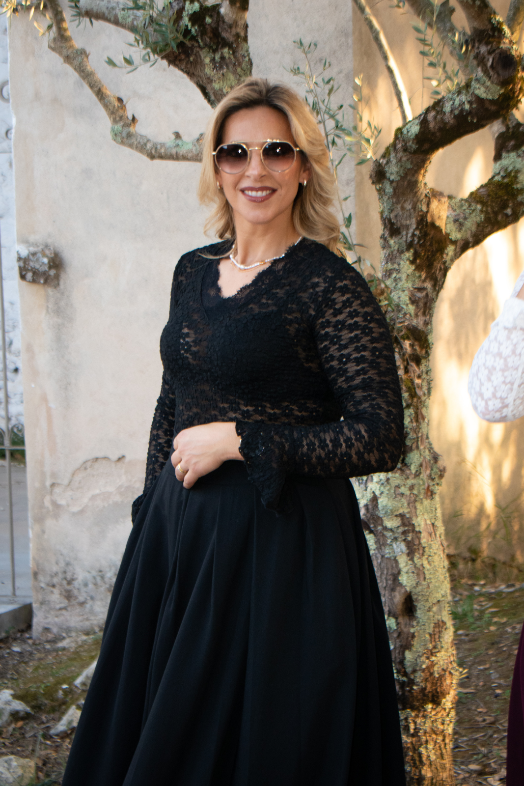 Saia comprida com pregas