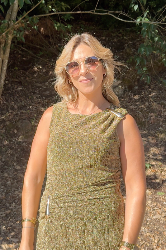 Vestido Comprido de Cavas com Brilho
