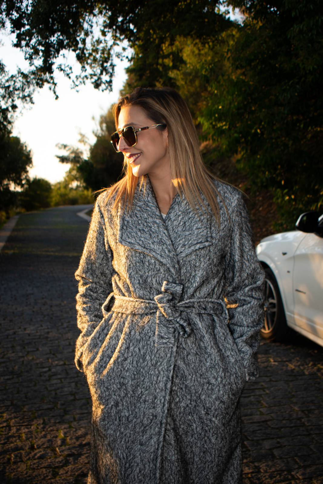 Casaco comprido efeito bouclé